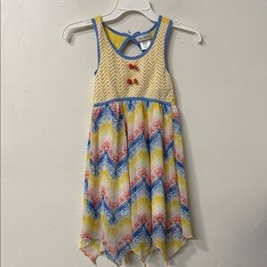Jona Michelle Yellow and Blue Chevron Kids Dress